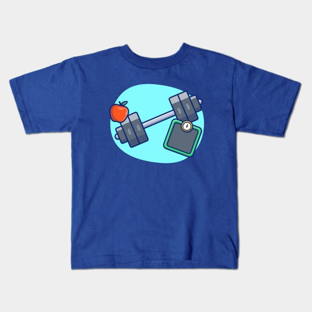 Dumbbell, Apple, And Weight Scales Cartoon Kids T-Shirt by Catalyst Labs